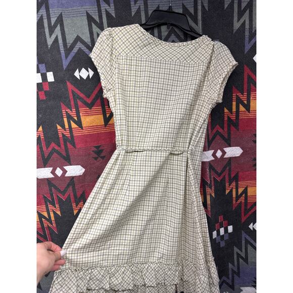 Converse Women Plaid Yellow Wrap Ruffle Mini Grunge Emo Dress Small Academia - Picture 9 of 11